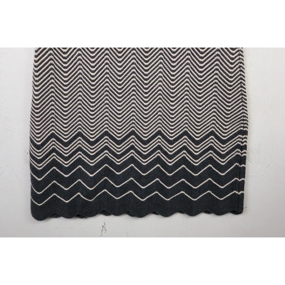Tory Burch Kent Sweater Dress Chevron Knit Merino Wool Womens Size L Gray